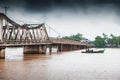 FishermenÃ¢â¬â¢s and old French bridge. Kampot, cambodia. Royalty Free Stock Photo
